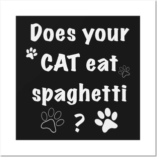 Cat eating spaghetti Posters and Art